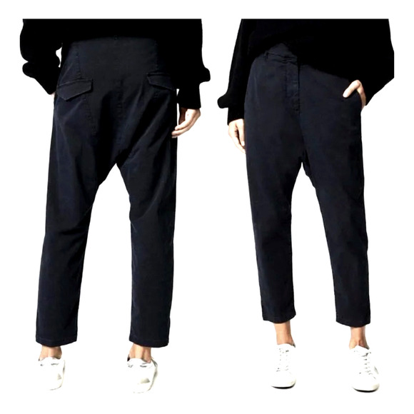 Nili Lotan XS Slouchy Paris Pants $345 Drop Crotch Cotton Crop Washed Black/Blue - Picture 1 of 5